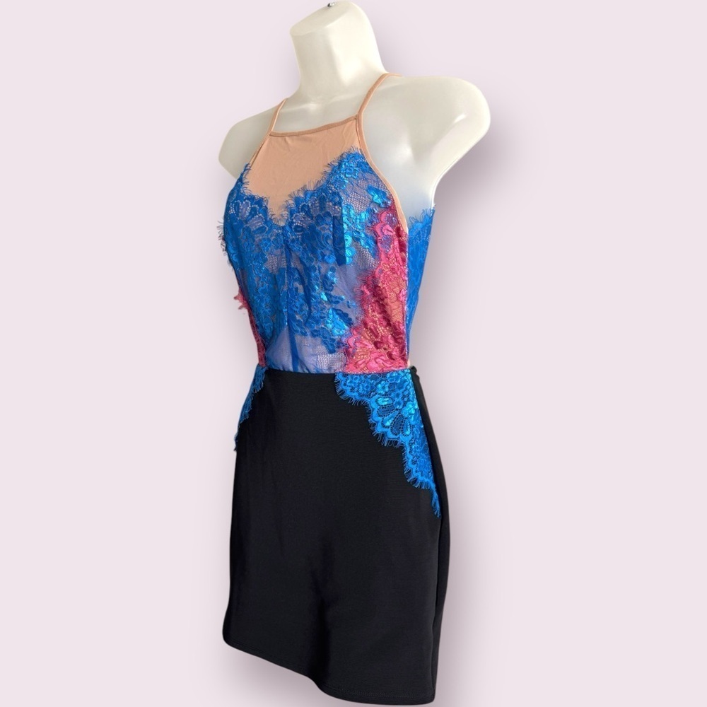 Topshop Lace Mesh Colorblock Bodycon Mini Dress Cami Party Cocktail Size 4 - Picture 7 of 7